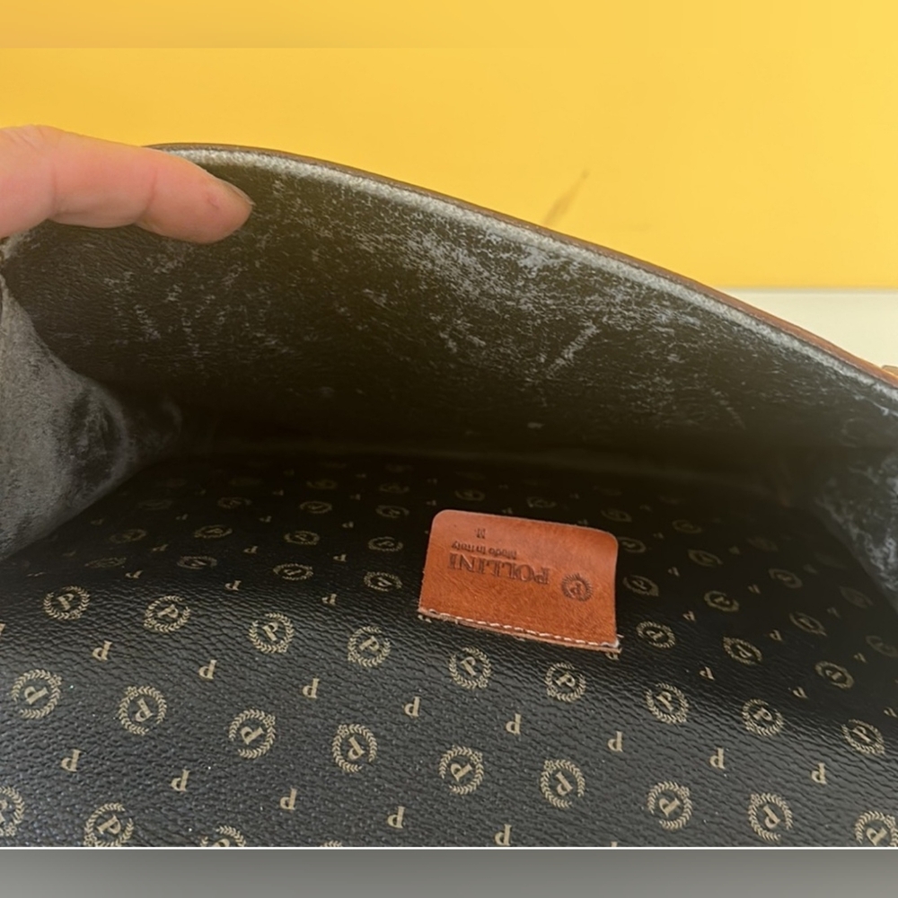Pollini Logo Vintage Black Brown Leather crossbody/shoulder bag - Picture 14 of 14